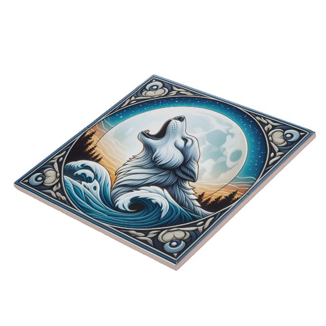 Cerâmica Fundo Oceano e Lua com Design de Azulejo de Lobo (Lateral)