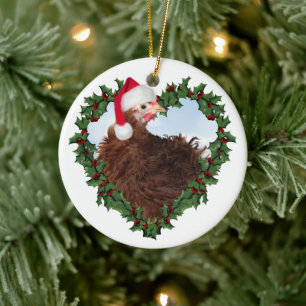 Cerâmica Galinha de Natal * Galinha Frizzle Ornamento de Ce