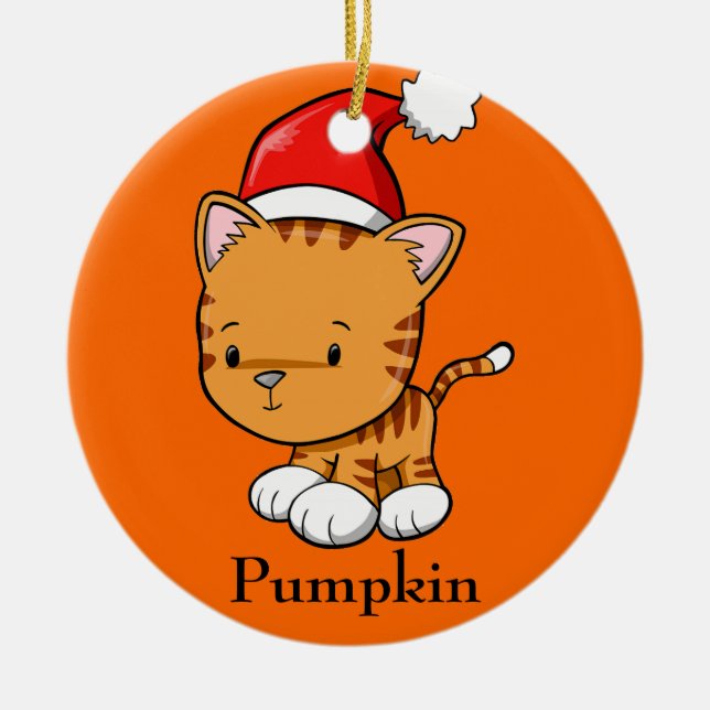 Cerâmica Gatinho de Natal "Pumpkin" Ornamento (Frente)