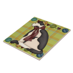 Cerâmica Gatinho na Trivet do Azulejo de Xadrez