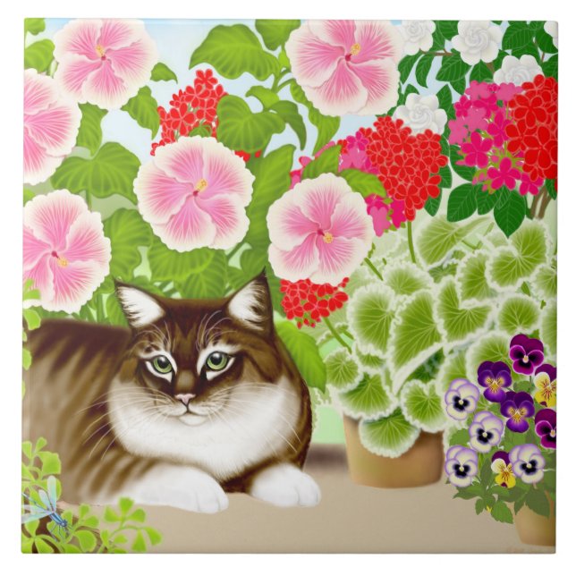 Cerâmica Gato de racum de Maine no azulejo do jardim do (Frente)