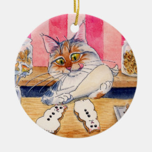 Cerâmica Gato do Natal, ornamento do boneco de neve do