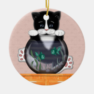 Cerâmica Gato e ornamento de Fishbowl