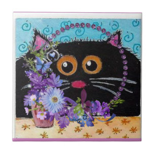 Cerâmica Gato Whimsical Floral de Azulejo cerâmico