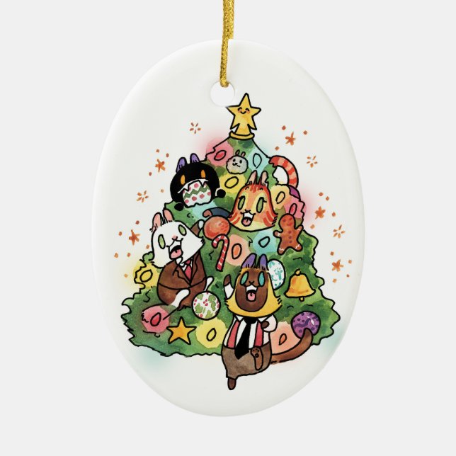 Cerâmica Gatos no ornamento da árvore de Natal (Frente)