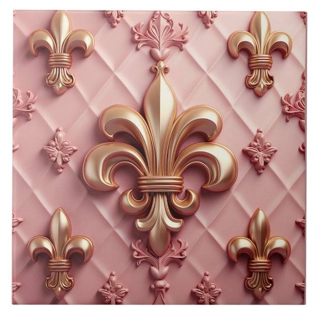 Cerâmica Grande azulejo cerâmico de Fleur De Lis, rosa (Frente)