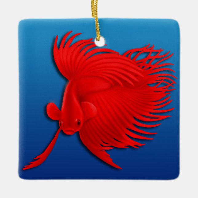 Cerâmica Grande Ornamento de Peixes Vermelho Betta Esplenos (Frente)