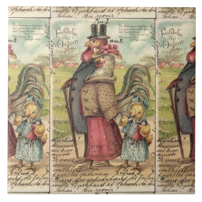 Cerâmica Grande Vintage de Azulejo Único, Engraçado, Pássar (Frente)