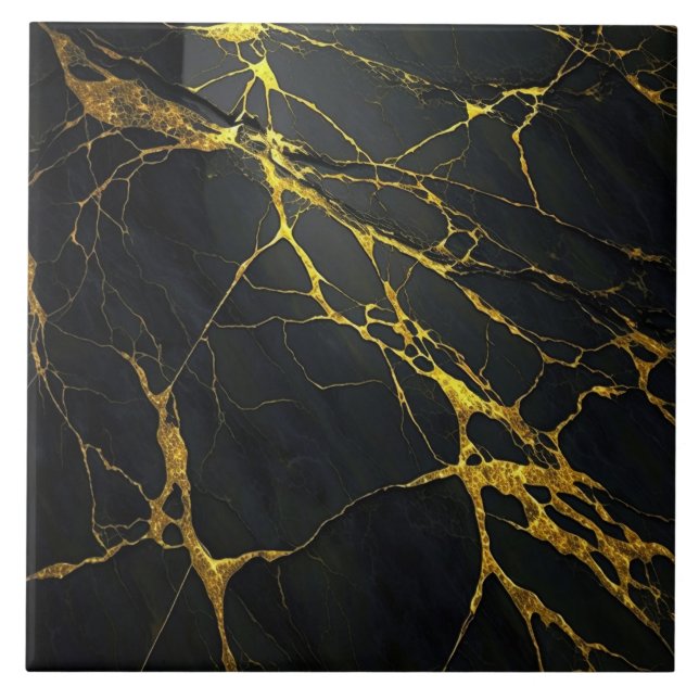 Cerâmica Granito preto com Azulejo cerâmico de veias Dourad (Frente)