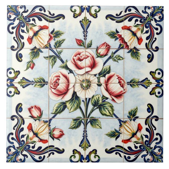 Cerâmica harmonia em azulejo de rosas (Frente)