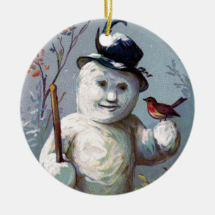 Cerâmica Homem de Neve com Pássaro e Ornamento do Chapéu Su