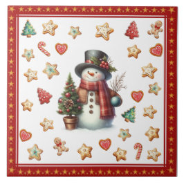 Cerâmica Homem de Neve de Azulejo Cerâmico e Biscoitos de N
