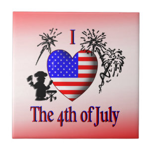 Cerâmica I Heart em 4 de julho, Cute US Flag Azulejo Cerâmi