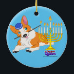 Cerâmica Iluminando o ornamento de Menorah-<br><div class="desc">Hanukkah feliz!</div>