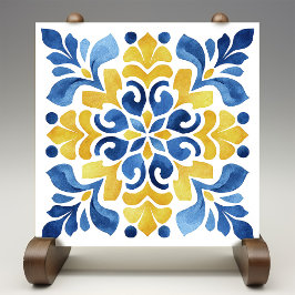 Cerâmica Impressão de Azulejo Flor-de-Lis Amarela
