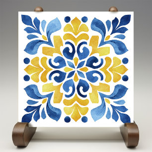Cerâmica Impressão de Azulejo Flor-de-Lis Amarela