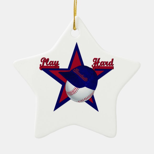 Cerâmica Jogar softball e ornamento de estrelas de chapéu e (Frente)
