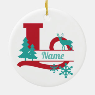 Cerâmica L Monograma Ornamento inicial de árvore de Natal