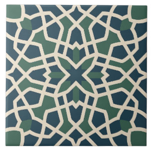 Cerâmica Labirinto Andaluz: Azulejo de Geometria Verde e Az