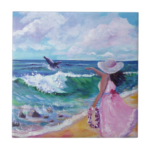 Cerâmica Lady on Beach com Azulejo cerâmico de baleia-jubar