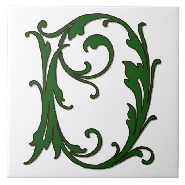 Cerâmica Leaf - Letra D no Azulejo de Monograma Verde (Frente)