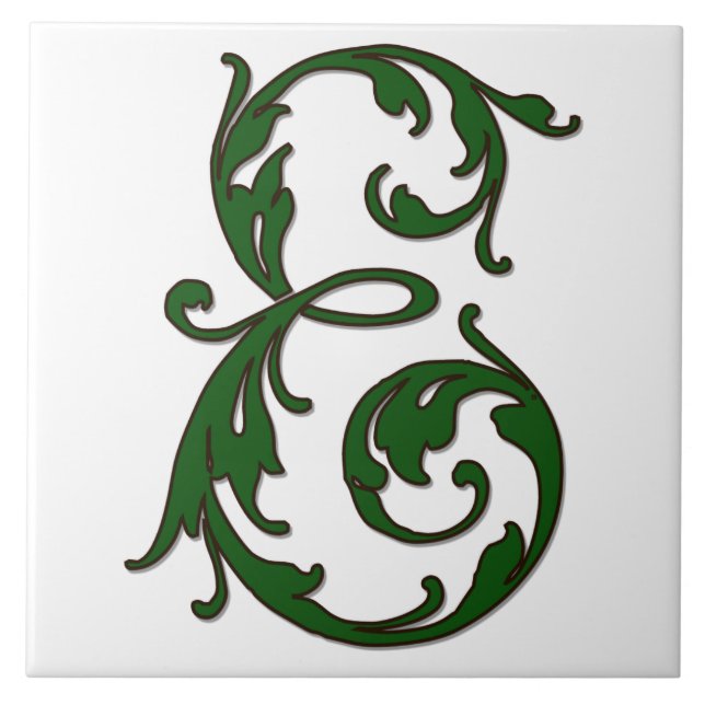 Cerâmica Leaf - Letra E no Azulejo de Monograma Verde (Frente)