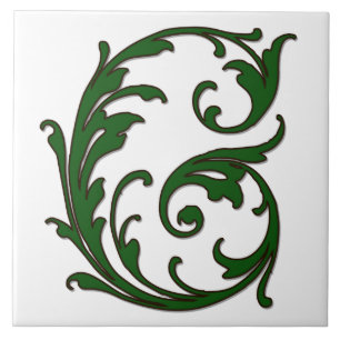 Cerâmica Leaf - Letra G no Azulejo de Monograma Verde