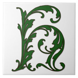 Cerâmica Leaf - Letra H no Azulejo de Monograma Verde