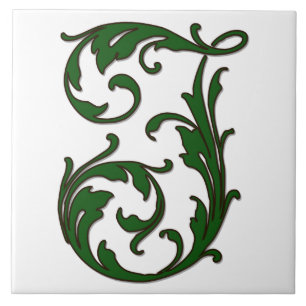 Cerâmica Leaf - Letra I no Azulejo de Monograma Verde