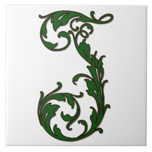 Cerâmica Leaf - Letra J no Azulejo de Monograma Verde