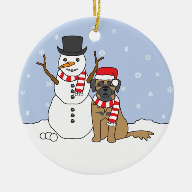 Cerâmica Leonberger & ornamento do boneco de neve (Frente)