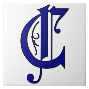 Cerâmica Letra Colchester C Azulejo de Acento Azul Monogram