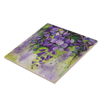 Cerâmica Lindas Flores De Wisteria Em Azulejo De Aquarela
