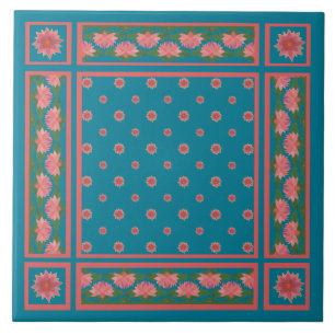 Cerâmica Lírios de água cor-de-rosa no azulejo azul