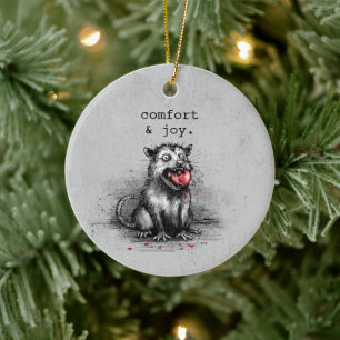 Cerâmica Lixo de Natal Opossum comendo ornamento de vidro