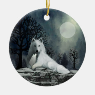 Cerâmica Lobo Branco com Ornamento de Pup