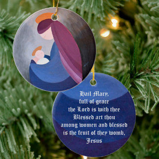 Cerâmica Madona e Menino - Ornamento de Natal Ave Maria