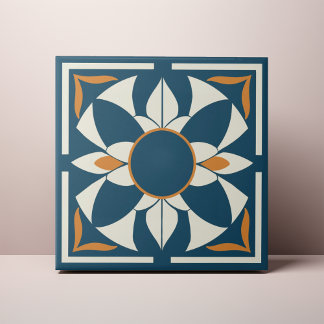 Cerâmica Mandalá de Azulejo Azul e Creme