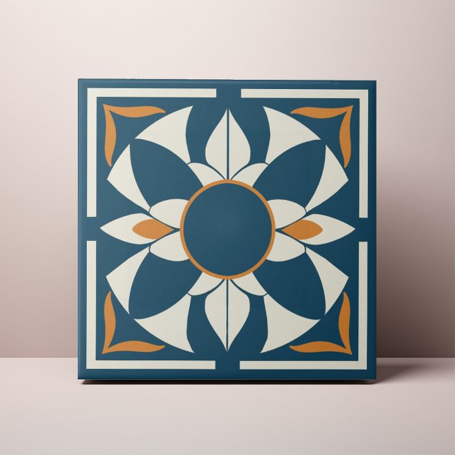 Cerâmica Mandalá de Azulejo Azul e Creme (Criador carregado)