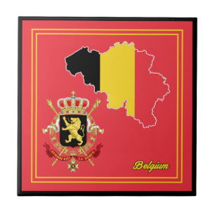 Cerâmica Mapa de Sinalizador Bélgica e Azulejo Emblem
