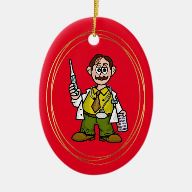 Cerâmica Médico Masculino com Termômetro e Ornamento de Píl (Frente)