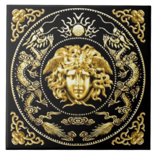 Cerâmica Medusa Dourada e Azulejo de Parede Embelezado