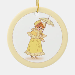 Cerâmica Menina com ornamento de guarda-chuva