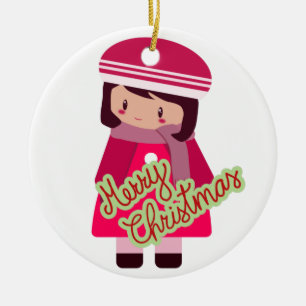 Cerâmica Menina ou Menino Feliz Ornamento de Natal