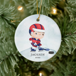 Cerâmica Menino de Hóquei Ornamento de Natal Cerâmico Perso