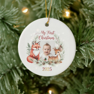 Cerâmica Meu Primeiro Natal 2025 Ornamento de Bebê Floresta