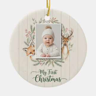 Cerâmica Meu Primeiro Natal 2025 Ornamento de Bebê Floresta