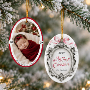 Cerâmica Meu Primeiro Ornamento de Natal com Crista e Foto