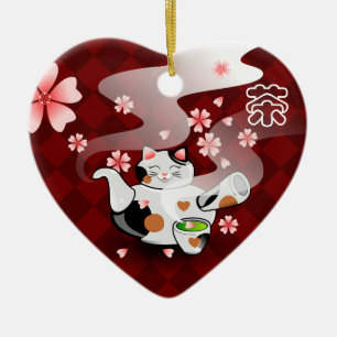 Cerâmica Mim ornamento de Maneki Neko Sakura do chá <3