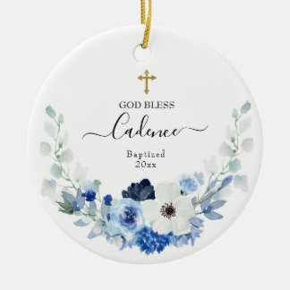Cerâmica Moça Azul-Branco Ornamento Cerâmico Batizado de Ba